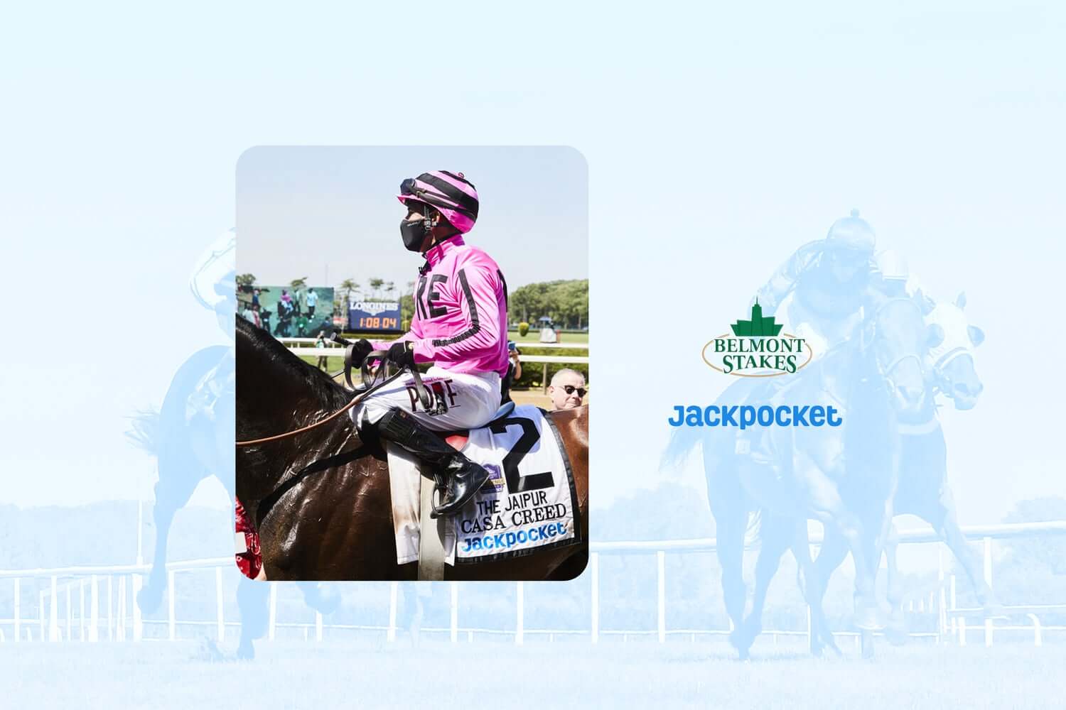 Casa Creed and jockey at Belmont Stakes 2021